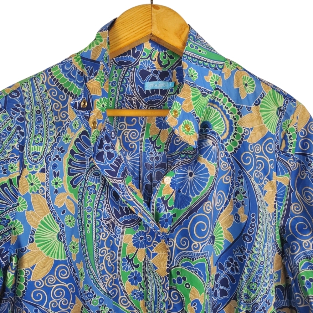J. McLaughlin Blue Green Paisley Shirt Dress - Picture 2 of 10